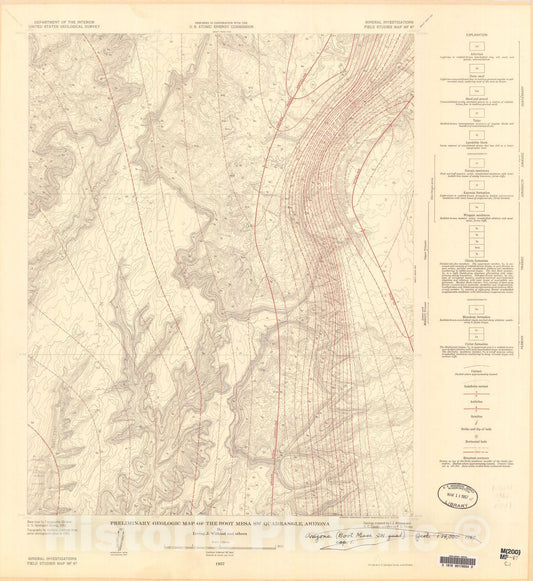 Map : Preliminary geologic map of the Boot Mesa SW quadrangle, Arizona, 1957 Cartography Wall Art :