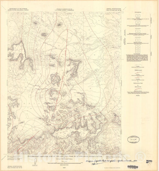 Map : Preliminary geologic map of the Agathla Peak NE quadrangle, Arizona-Utah, 1957 Cartography Wall Art :