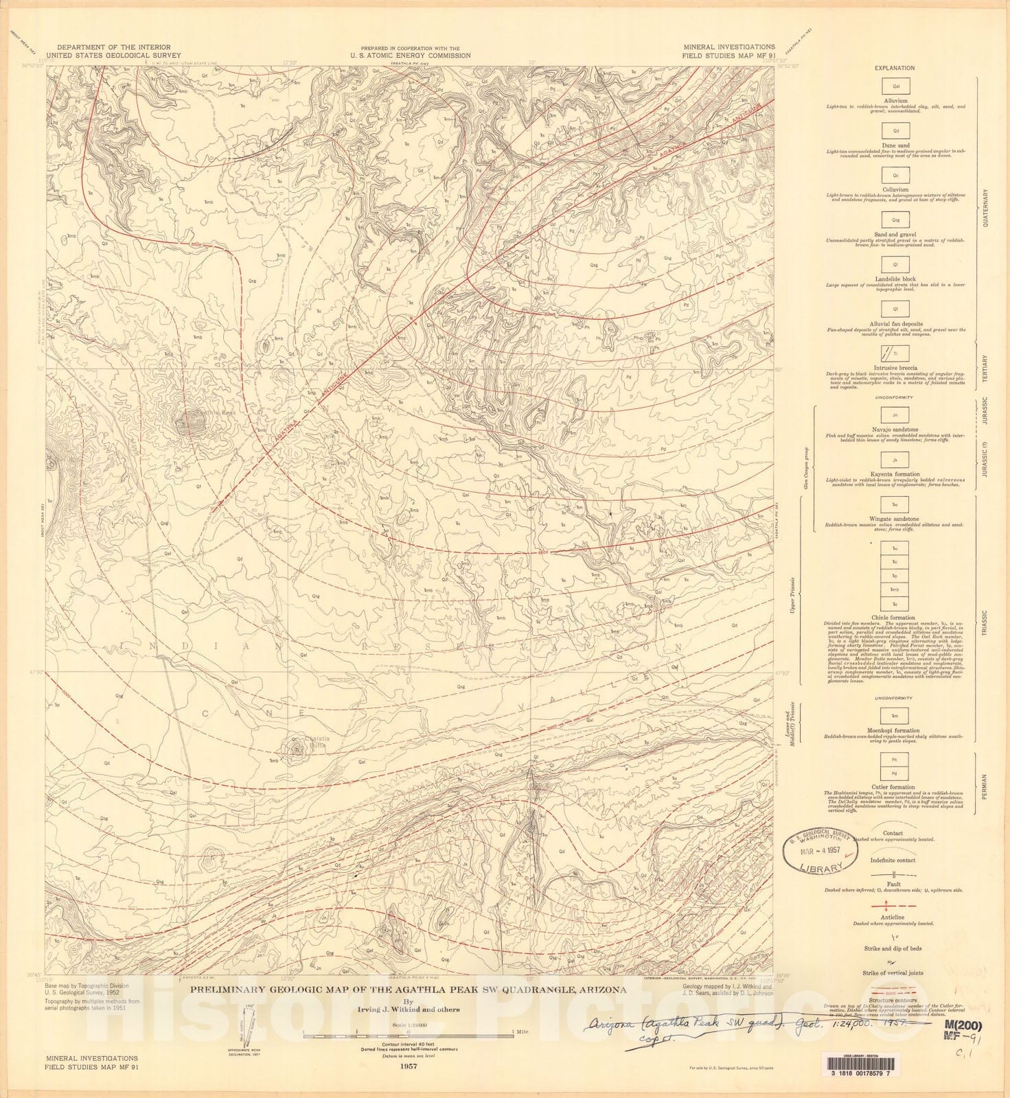 Map : Preliminary geologic map of the Agathla Peak SW quadrangle, Arizona, 1957 Cartography Wall Art :