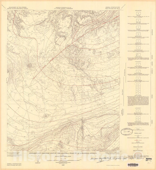 Map : Preliminary geologic map of the Agathla Peak SW quadrangle, Arizona, 1957 Cartography Wall Art :