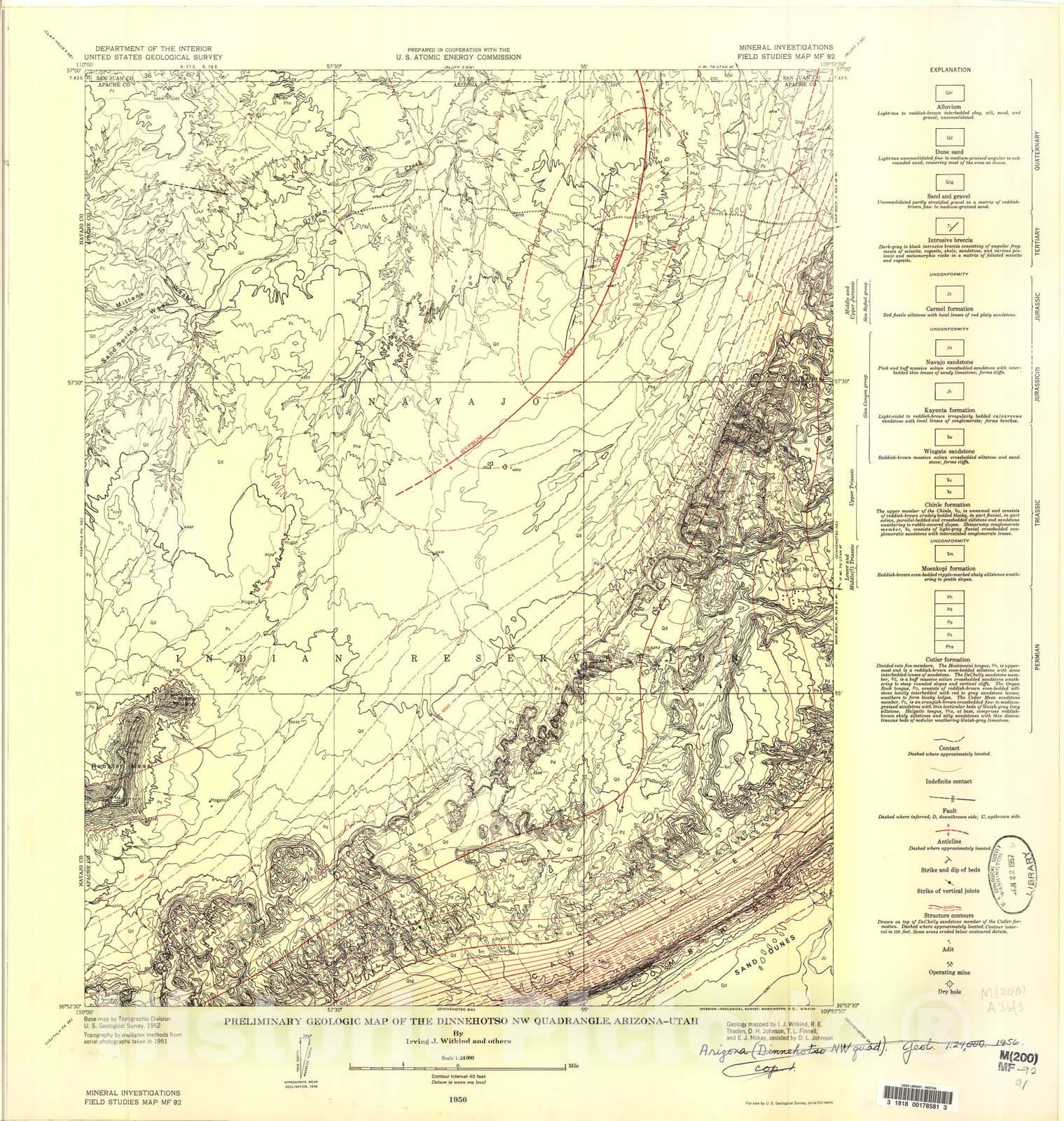 Map : Preliminary geologic map of the Dinnehotso NW quadrangle, Arizona-Utah, 1957 Cartography Wall Art :