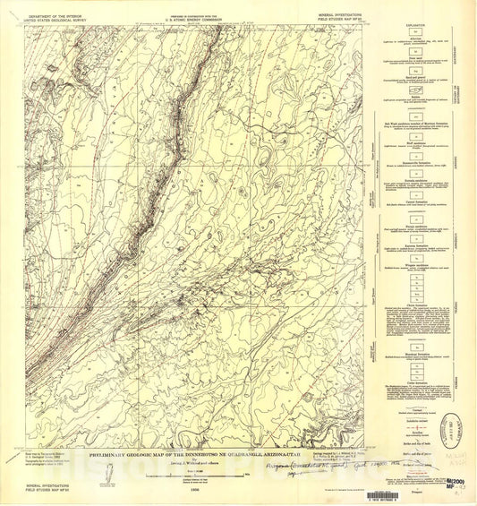 Map : Preliminary geologic map of the Dinnehotso NE quadrangle, Arizona-Utah, 1957 Cartography Wall Art :
