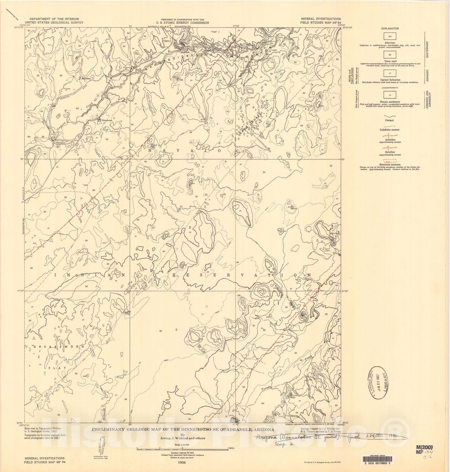 Map : Preliminary geologic map of the Dinnehotso SE quadrangle, Arizona, 1957 Cartography Wall Art :