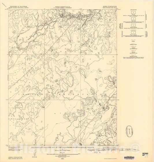 Map : Preliminary geologic map of the Dinnehotso SE quadrangle, Arizona, 1957 Cartography Wall Art :