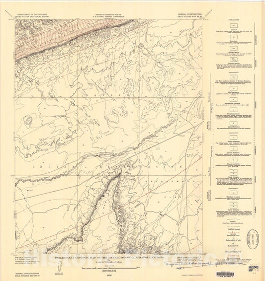 Map : Preliminary geologic map of the Dinnehotso SW quadrangle, Arizona, 1957 Cartography Wall Art :