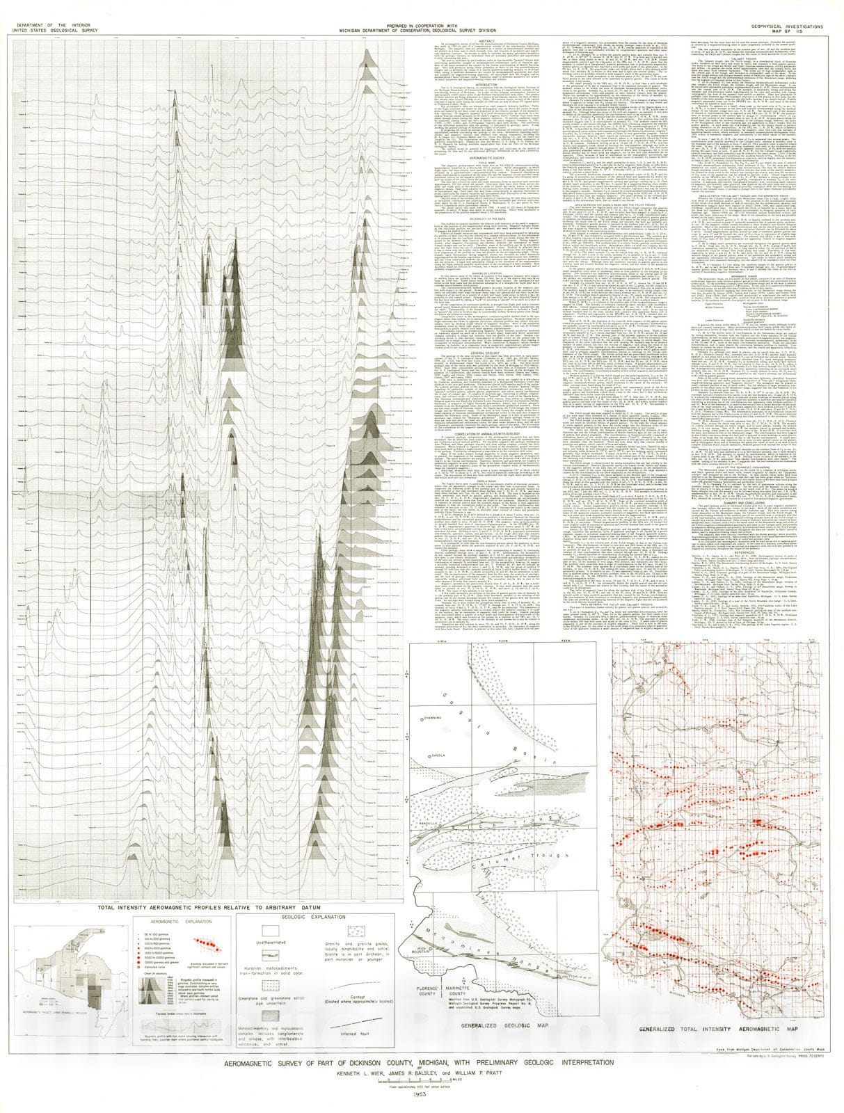 Map : Aeromagnetic survey of part of Dickinson County, Michigan, with preliminary geologic interpretation, 1952 Cartography Wall Art :