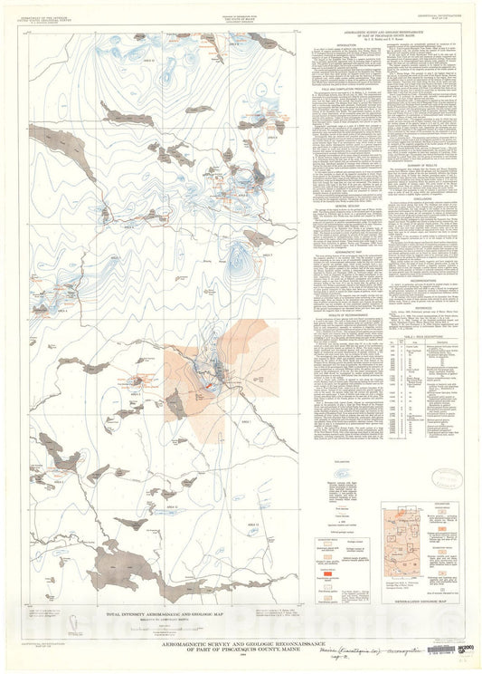 Map : Aeromagnetic survey and geologic reconnaissance of part of Piscataquis County, Maine, 1954 Cartography Wall Art :