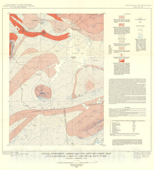 Map : Aeromagnetic survey and geologic map of the Cranberry Lake quadrangle, New York, 1954 Cartography Wall Art :