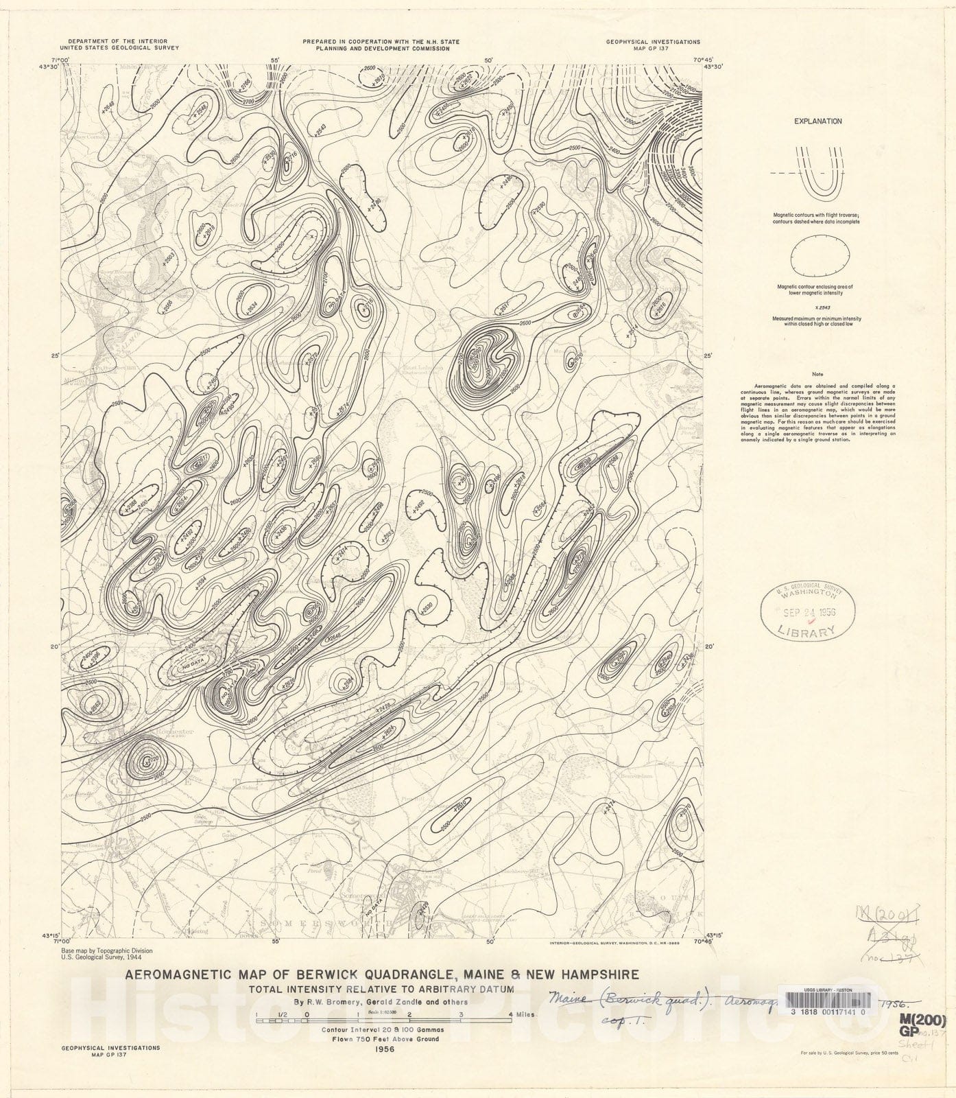Map : Aeromagnetic map of Berwick quadrangle, Maine and New Hampshire, 1956 Cartography Wall Art :