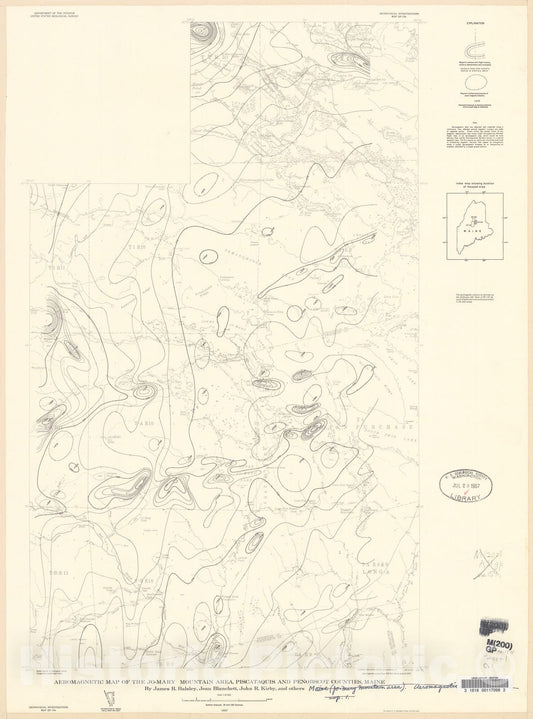 Map : Aeromagnetic map of the Jo-Mary Mountain area, Piscataquis and Penobscot Counties, Maine, 1957 Cartography Wall Art :