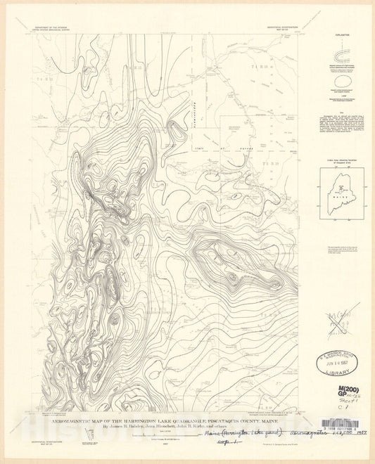 Map : Aeromagnetic map of the Harrington Lake quadrangle, Piscataquis County, Maine, 1957 Cartography Wall Art :