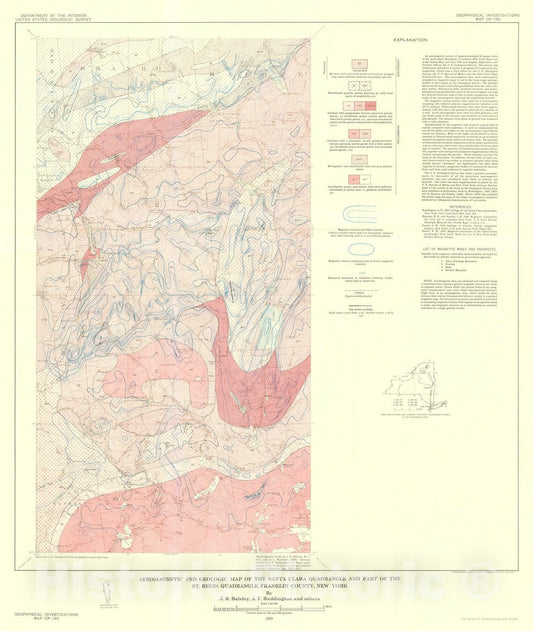 Map : Aeromagnetic and geologic map of the Santa Clara quadrangle and part of the St. Regis quadrangle, Franklin County, New York, 1959 Cartography Wall Art :