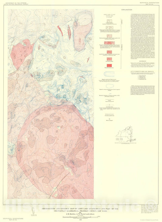 Map : Aeromagnetic and geologic map of the Loon Lake quadrangle and part of the Chateaugay quadrangle, Franklin County, New York, 1959 Cartography Wall Art :
