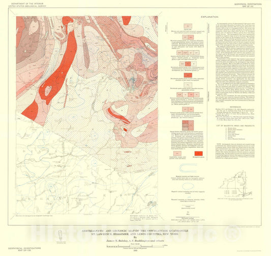Map : Aeromagnetic and geologic map of the Oswegatchie quadrangle, St. Lawrence, Herkimer, and Lewis Counties, New York, 1959 Cartography Wall Art :