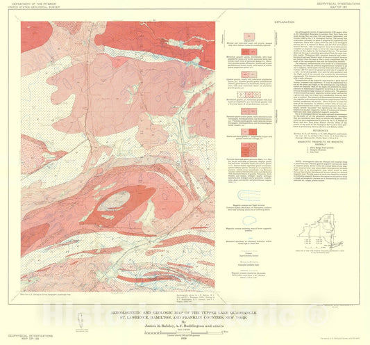 Map : Aeromagnetic and geologic map of the Tupper Lake quadrangle, St. Lawrence, Hamilton, and Franklin Counties, New York, 1959 Cartography Wall Art :