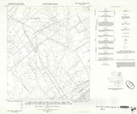 Map : Preliminary aeroradioactivity and geologic map of the Floresville SE quadrangle, Karnes and Wilson Counties, Texas, 1961 Cartography Wall Art :