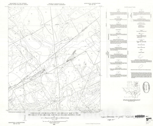 Map : Preliminary aeroradioactivity and geologic map of the Stockdale SW quadrangle, Karnes and Wilson Counties, Texas, 1961 Cartography Wall Art :