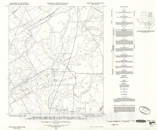 Map : Preliminary aeroradioactivity and geologic map of the Stockdale SE quadrangle, Karnes, De Witt, and Wilson Counties, Texas, 1961 Cartography Wall Art :