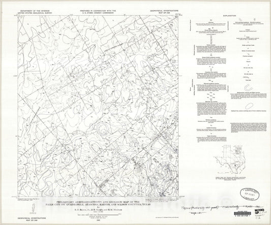 Map : Preliminary aeroradioactivity and geologic map of the Falls City NW quadrangle, Atascosa, Karnes, and Wilson Counties, Texas, 1961 Cartography Wall Art :