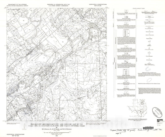 Map : Preliminary aeroradioactivity and geologic map of the Falls City NE quadrangle, Karnes and Wilson Counties, Texas, 1961 Cartography Wall Art :