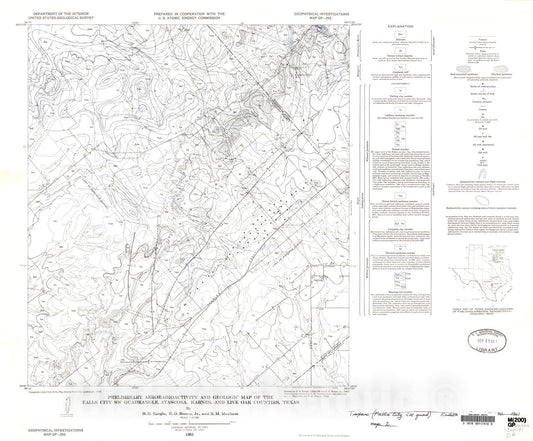Map : Preliminary aeroradioactivity and geologic map of the Falls City SW quadrangle, Atascosa, Karnes, and Live Oak Counties, Texas, 1961 Cartography Wall Art :