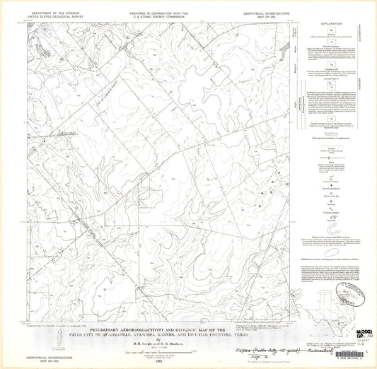 Map : Preliminary aeroradioactivity and geologic map of the Falls City SE quadrangle, Atascosa, Karnes, and Live Oak Counties, Texas, 1961 Cartography Wall Art :
