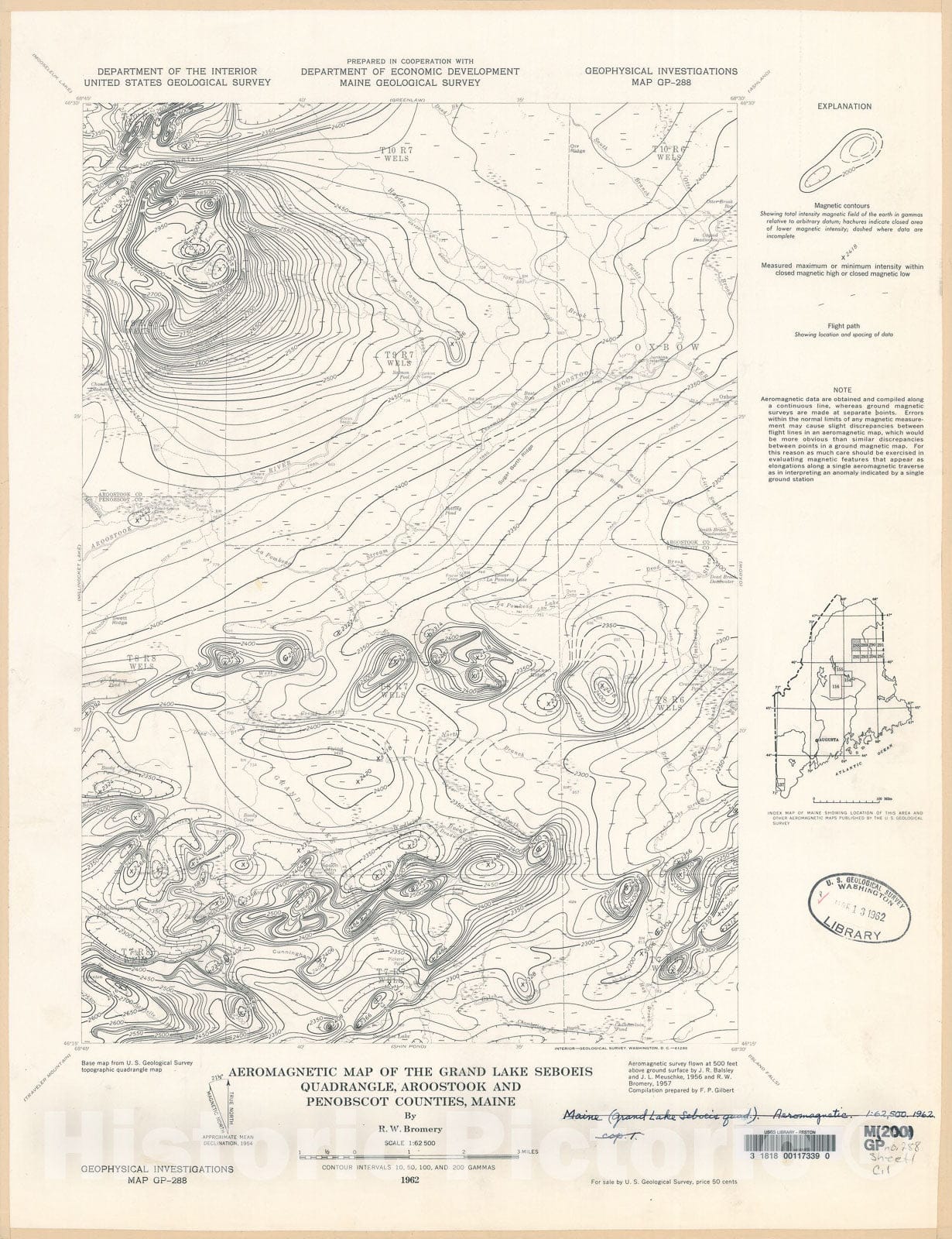 Map : Aeromagnetic map of the Grand Lake Seboeis quadrangle, Aroostook and Penobscot Counties, Maine, 1962 Cartography Wall Art :