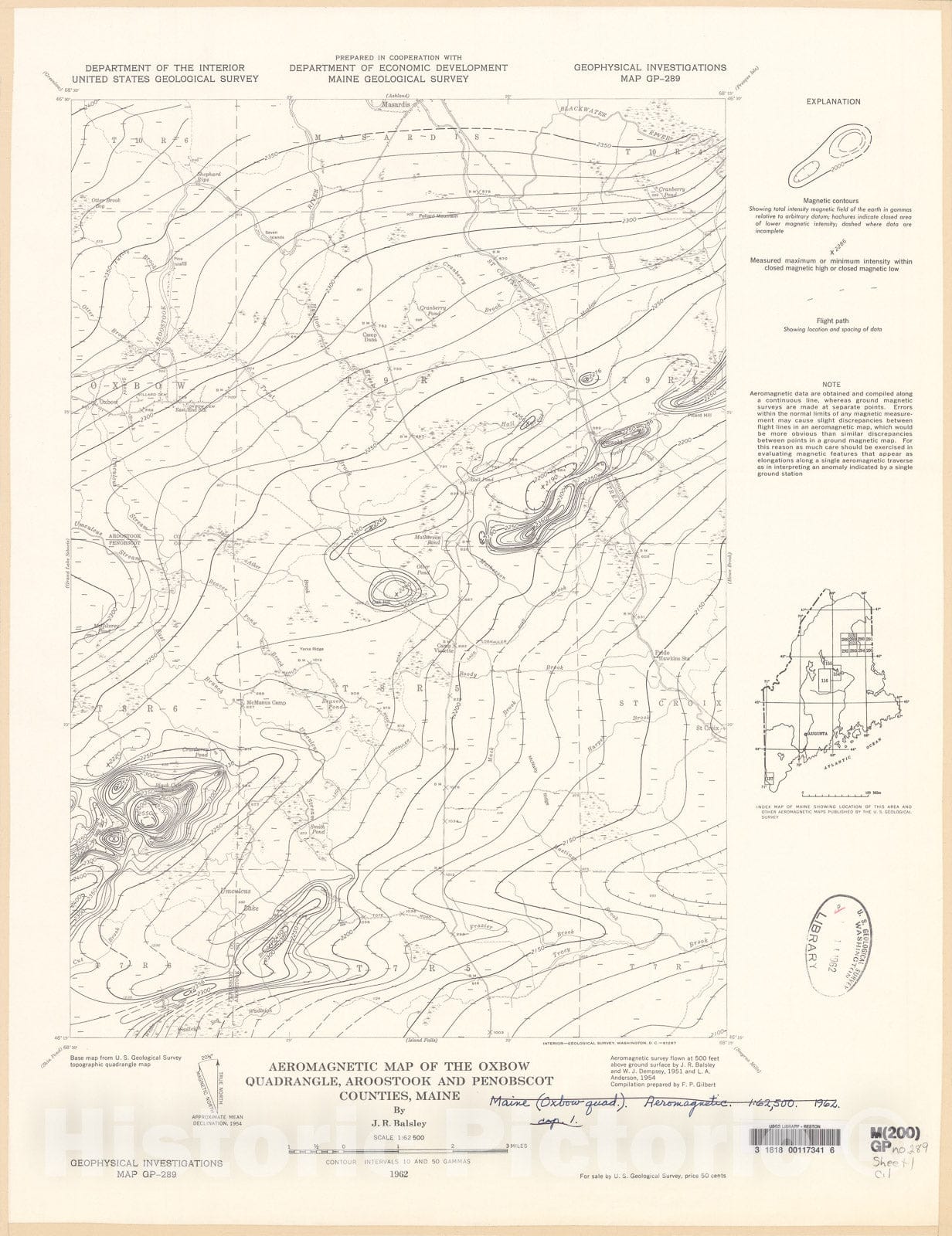 Map : Aeromagnetic map of the Oxbow quadrangle, Aroostook and Penobscot Counties, Maine, 1962 Cartography Wall Art :