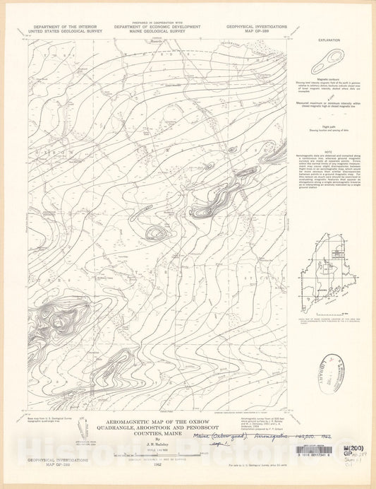 Map : Aeromagnetic map of the Oxbow quadrangle, Aroostook and Penobscot Counties, Maine, 1962 Cartography Wall Art :
