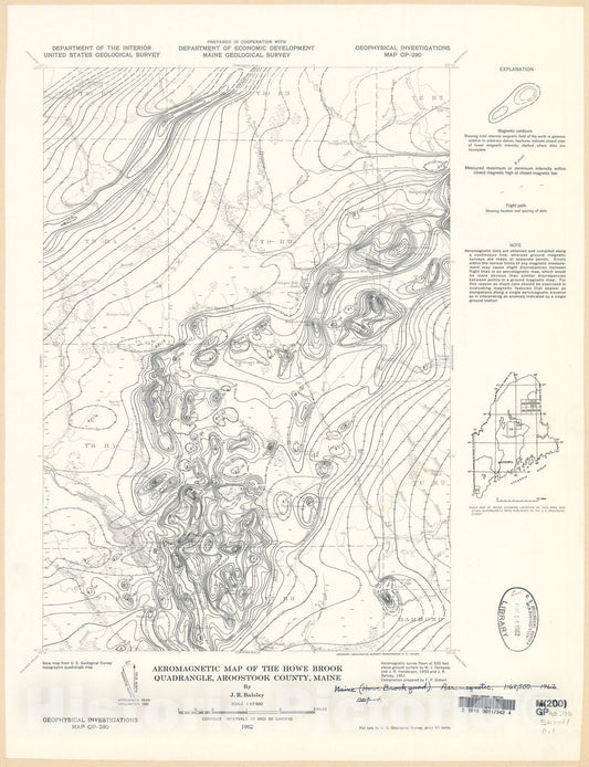 Map : Aeromagnetic map of the Howe Brook quadrangle, Aroostook County, Maine, 1962 Cartography Wall Art :