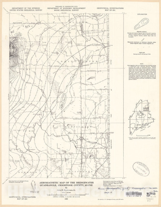 Map : Aeromagnetic map of the Bridgewater quadrangle, Aroostook County, Maine, 1962 Cartography Wall Art :