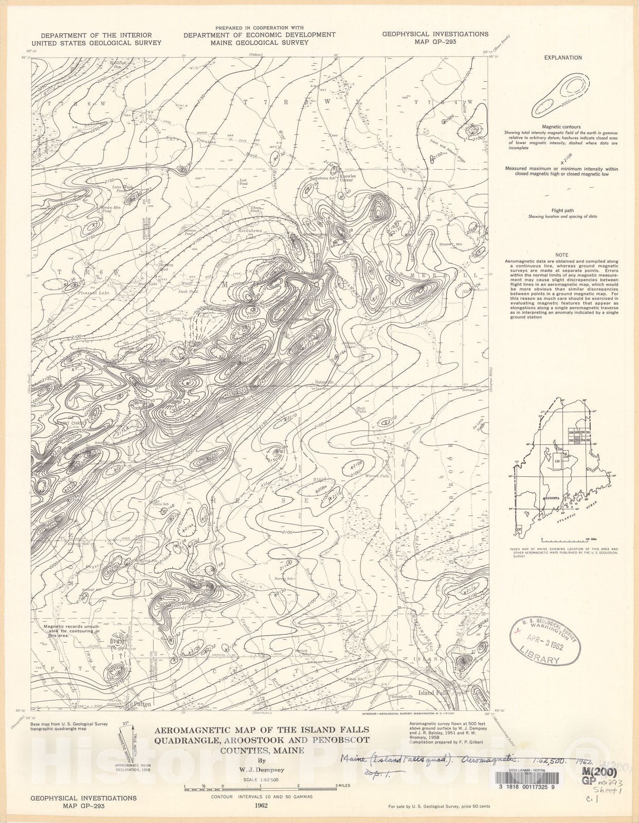 Map : Aeromagnetic map of the Island Falls quadrangle, Aroostook and Penobscot Counties, Maine, 1962 Cartography Wall Art :