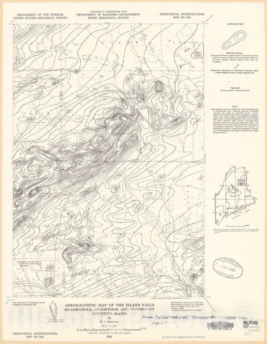 Map : Aeromagnetic map of the Island Falls quadrangle, Aroostook and Penobscot Counties, Maine, 1962 Cartography Wall Art :