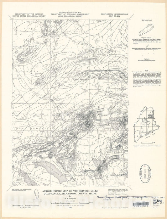 Map : Aeromagnetic map of the Smyrna Mills quadrangle, Aroostook County, Maine, 1962 Cartography Wall Art :