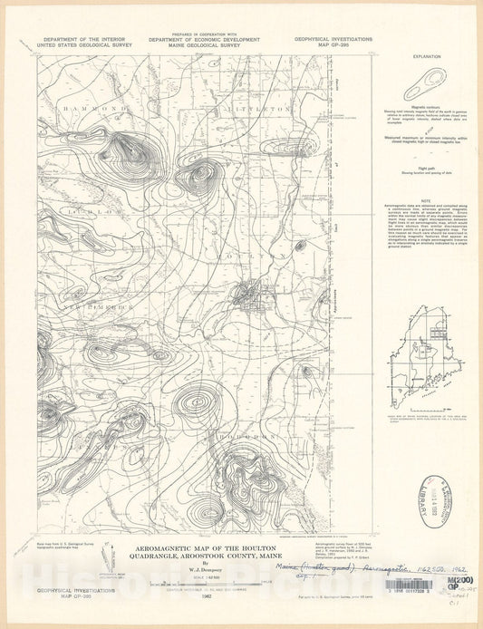 Map : Aeromagnetic map of the Houlton quadrangle, Aroostook County, Maine, 1962 Cartography Wall Art :