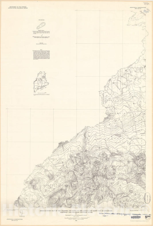 Map : Aeromagnetic map of the Skinner and parts of the Attean and Sandy Bay quadrangle, Somerset and Franklin Counties, Maine, 1962 Cartography Wall Art :