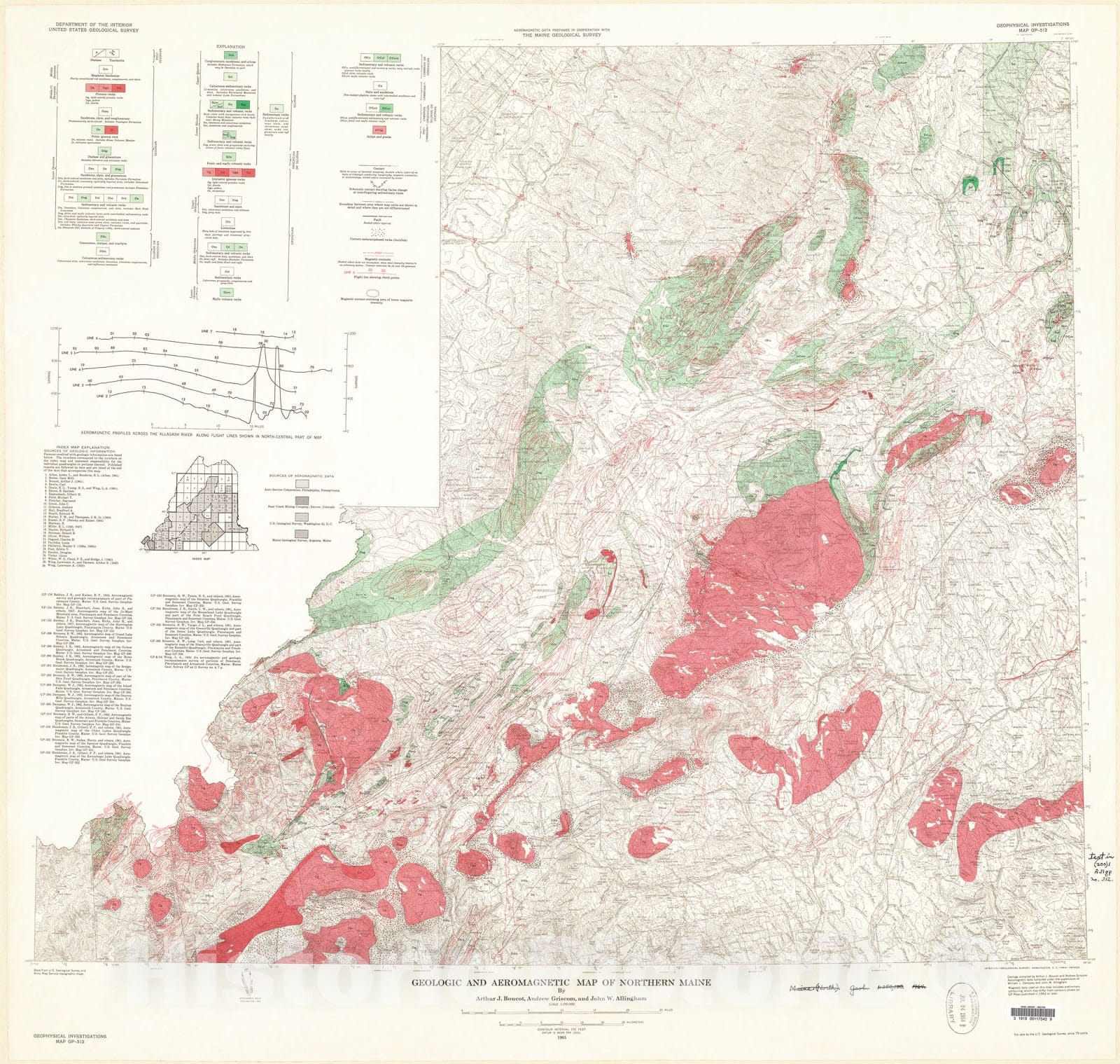 Map : Geologic and aeromagnetic map of northern Maine, 1964 Cartography Wall Art :