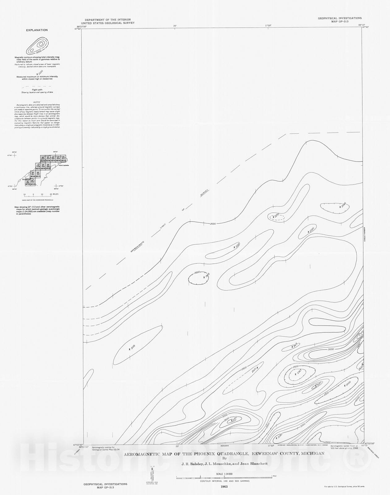 Map : Aeromagnetic map of the Phoenix quadrangle, Keweenaw County, Michigan, 1963 Cartography Wall Art :