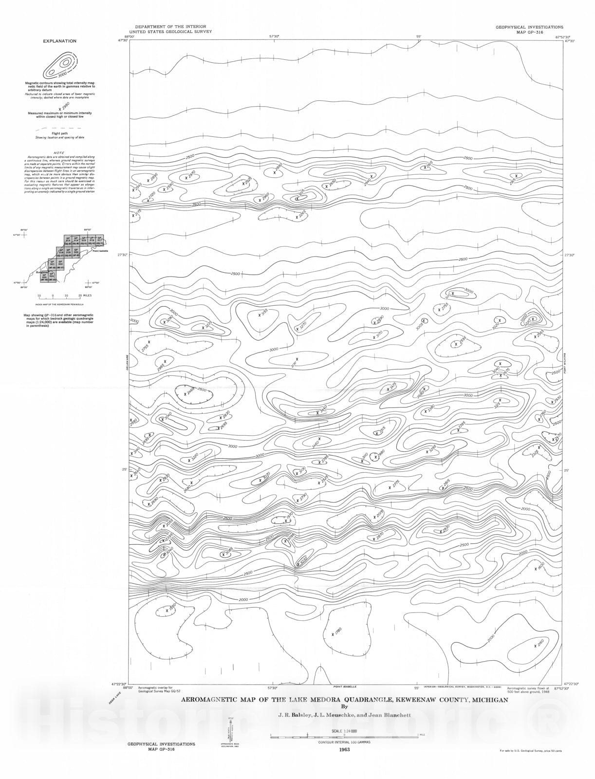 Map : Aeromagnetic map of the Lake Medora quadrangle, Keweenaw County, Michigan, 1963 Cartography Wall Art :