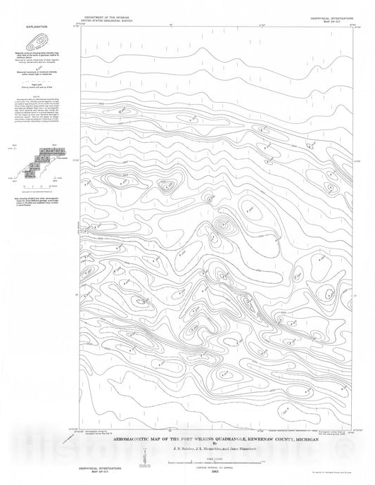 Map : Aeromagnetic map of the Fort Wilkins quadrangle, Keweenaw County, Michigan, 1963 Cartography Wall Art :