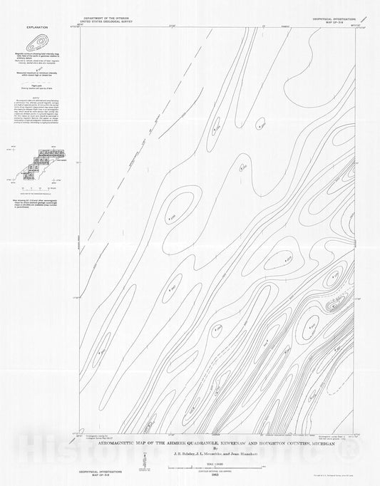 Map : Aeromagnetic map of the Ahmeek quadrangle, Keweenaw and Houghton Counties, Michigan, 1963 Cartography Wall Art :