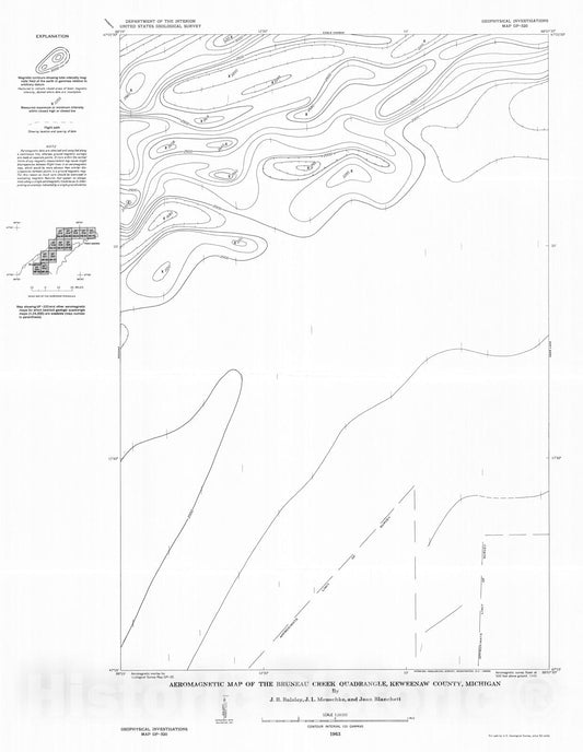 Map : Aeromagnetic map of the Bruneau Creek quadrangle, Keweenaw County, Michigan, 1963 Cartography Wall Art :