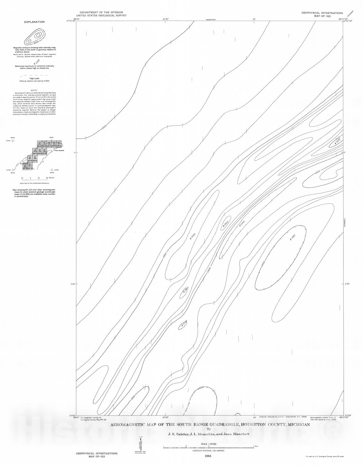 Map : Aeromagnetic map of the South Range quadrangle, Houghton County, Michigan, 1963 Cartography Wall Art :