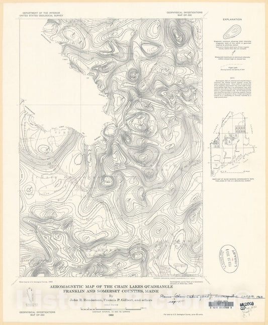 Map : Aeromagnetic map of the Chain Lakes quadrangle, Franklin and Somerset Counties, Maine, 1963 Cartography Wall Art :