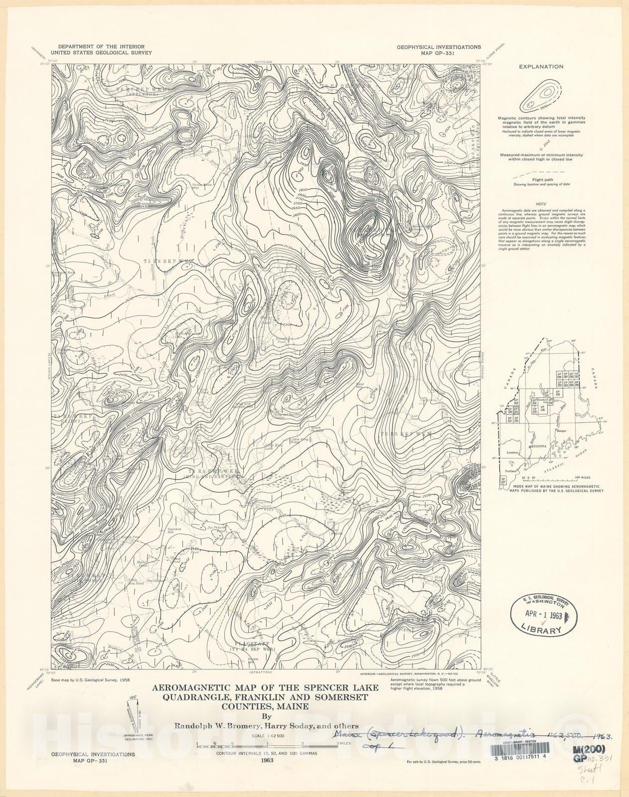 Map : Aeromagnetic map of the Spencer Lake quadrangle, Franklin and Somerset Counties, Maine, 1963 Cartography Wall Art :
