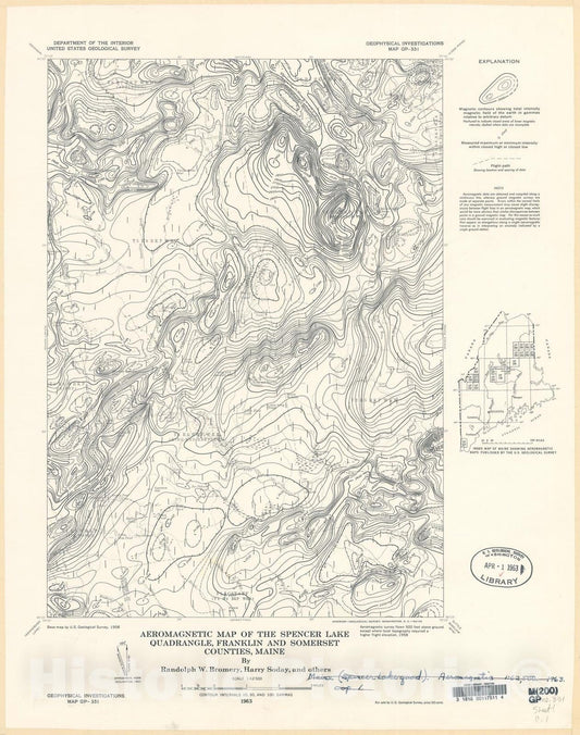 Map : Aeromagnetic map of the Spencer Lake quadrangle, Franklin and Somerset Counties, Maine, 1963 Cartography Wall Art :