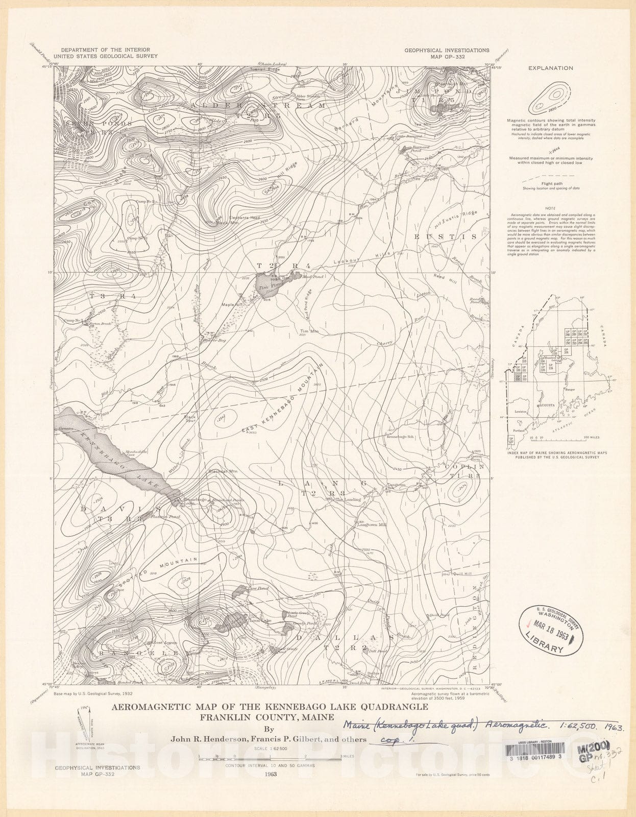 Map : Aeromagnetic map of the Kennebago Lake quadrangle, Franklin County, Maine, 1963 Cartography Wall Art :
