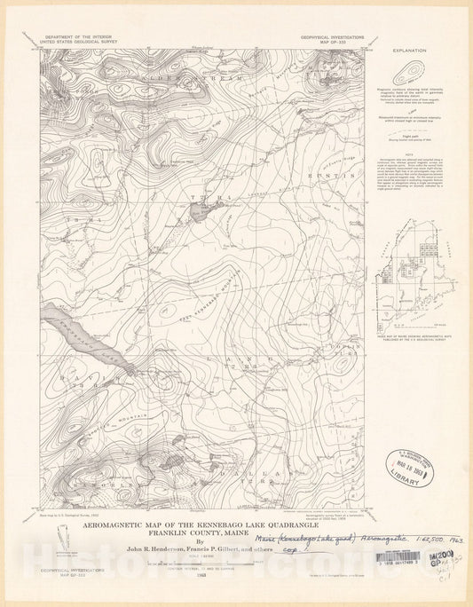 Map : Aeromagnetic map of the Kennebago Lake quadrangle, Franklin County, Maine, 1963 Cartography Wall Art :