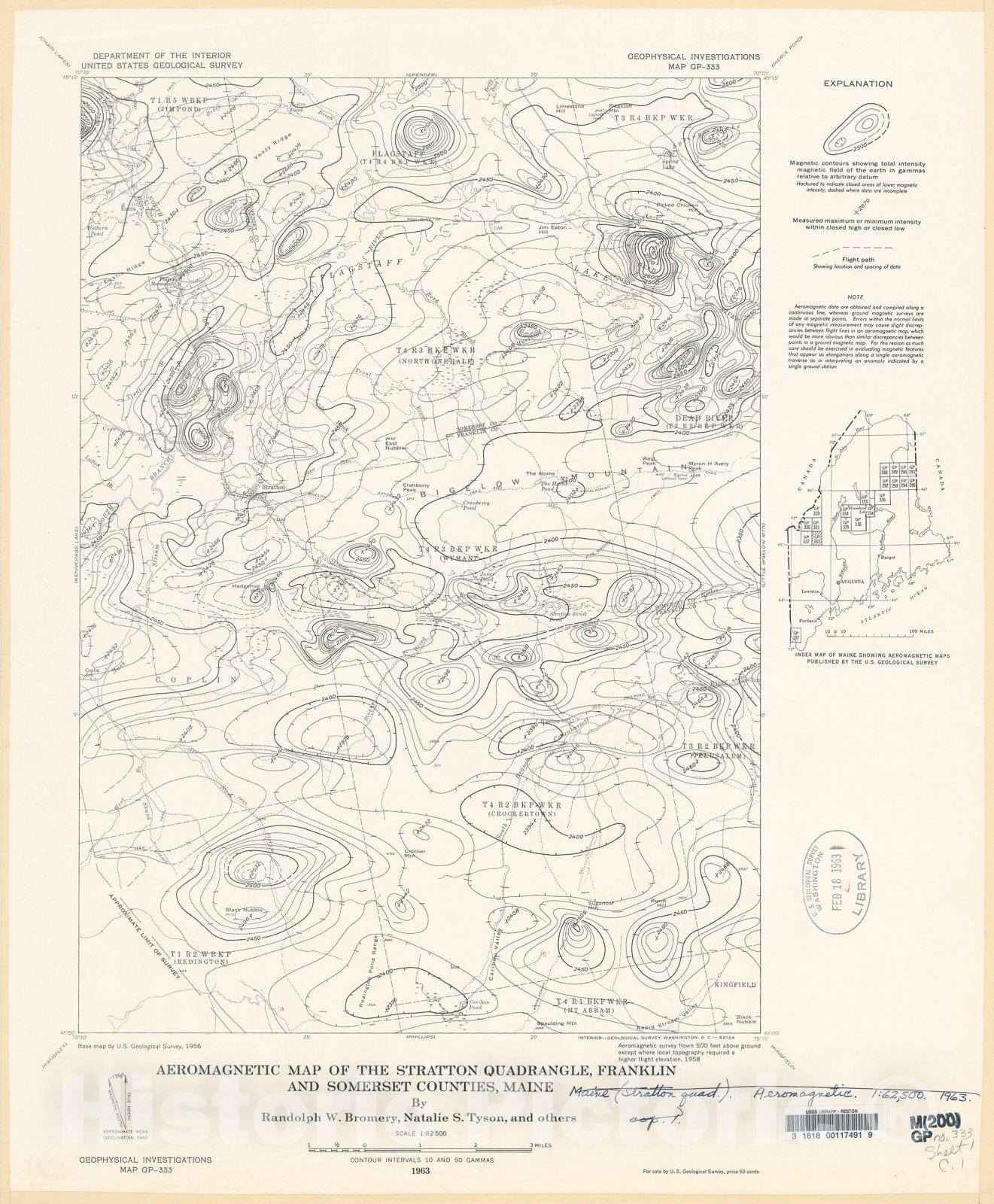 Map : Aeromagnetic map of the Stratton quadrangle, Franklin and Somerset Counties, Maine, 1963 Cartography Wall Art :
