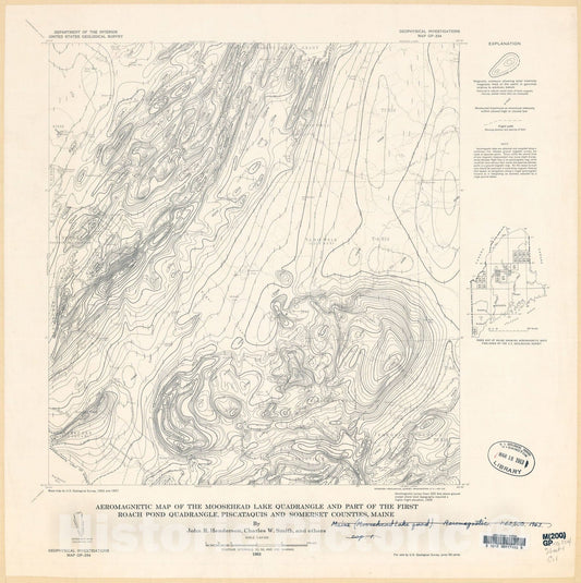 Map : Aeromagnetic map of the Moosehead Lake quadrangle and part of the First Roach Pond quadrangle, Piscataquis and Somerset Counties, Maine, 1963 Cartography Wall Art :